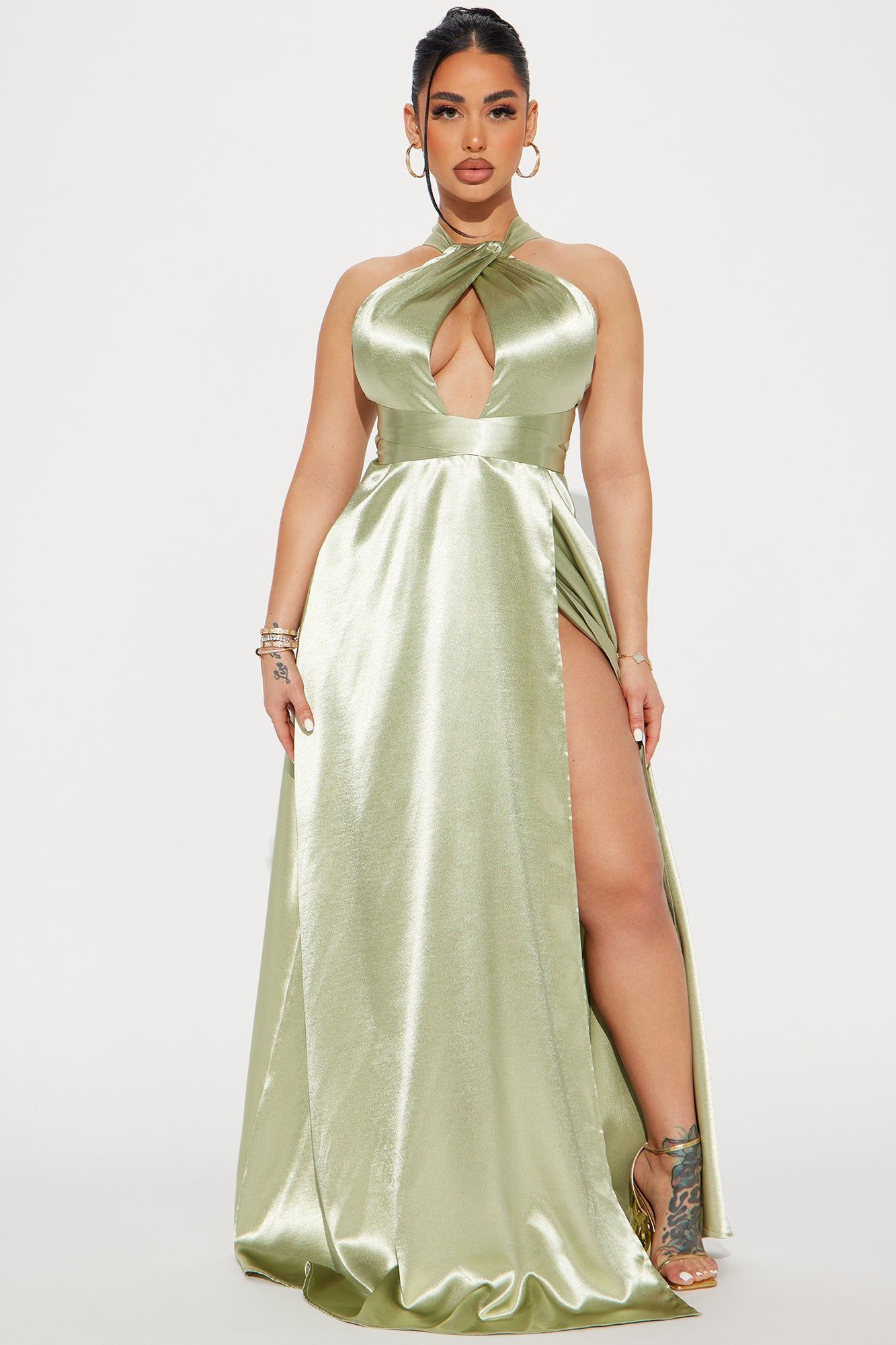 Mae Satin Gown - Olive sold by Fashion Nova