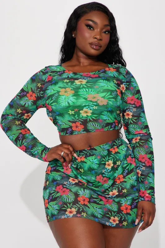 Ibiza Summers 2 Piece Mesh Cover Up Skirt Set - Green/combo sold by Fashion Nova