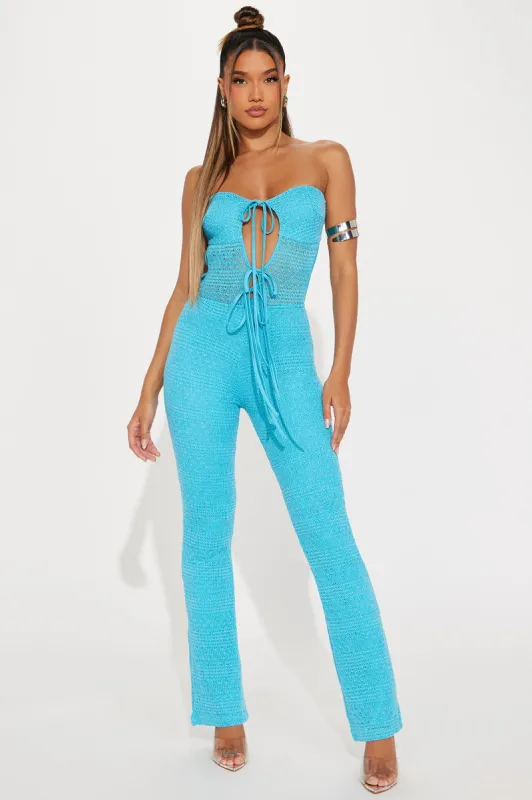 Island Princess Crochet Jumpsuit - Blue sold by Fashion Nova