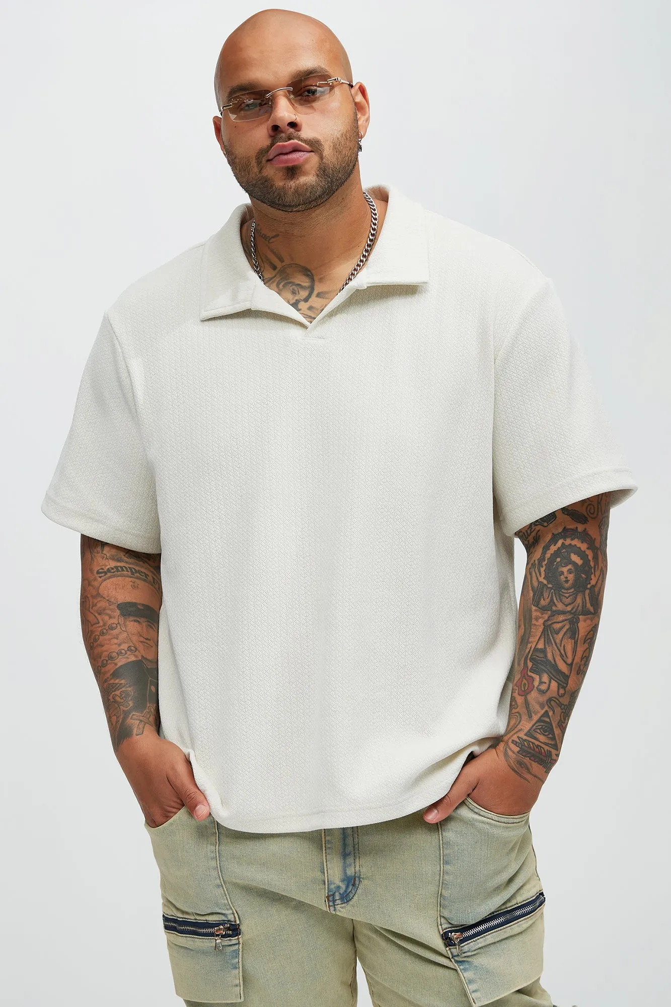 Dudley Textured Johnny Collar Shirt - Off White sold by Fashion Nova product image thumbnail 5
