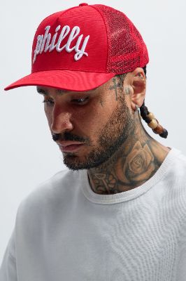 Philadelphia Twill Trucker Hat - Red sold by Fashion Nova