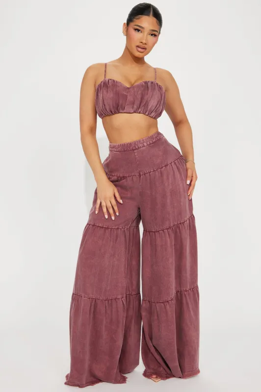 Olivia Washed Pant Set - Burgundy sold by Fashion Nova