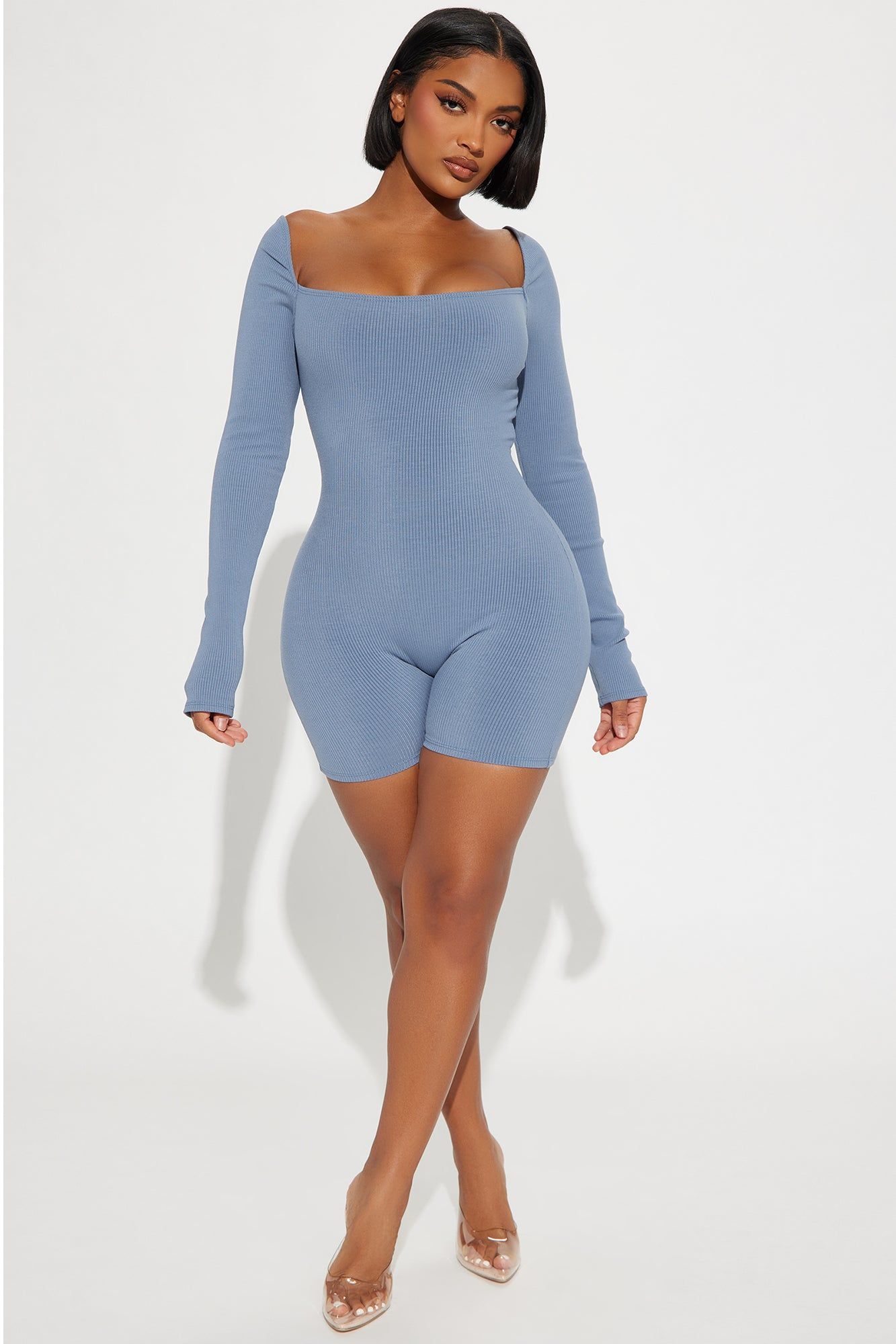 Dalia Snatched Romper - Charcoal sold by Fashion Nova