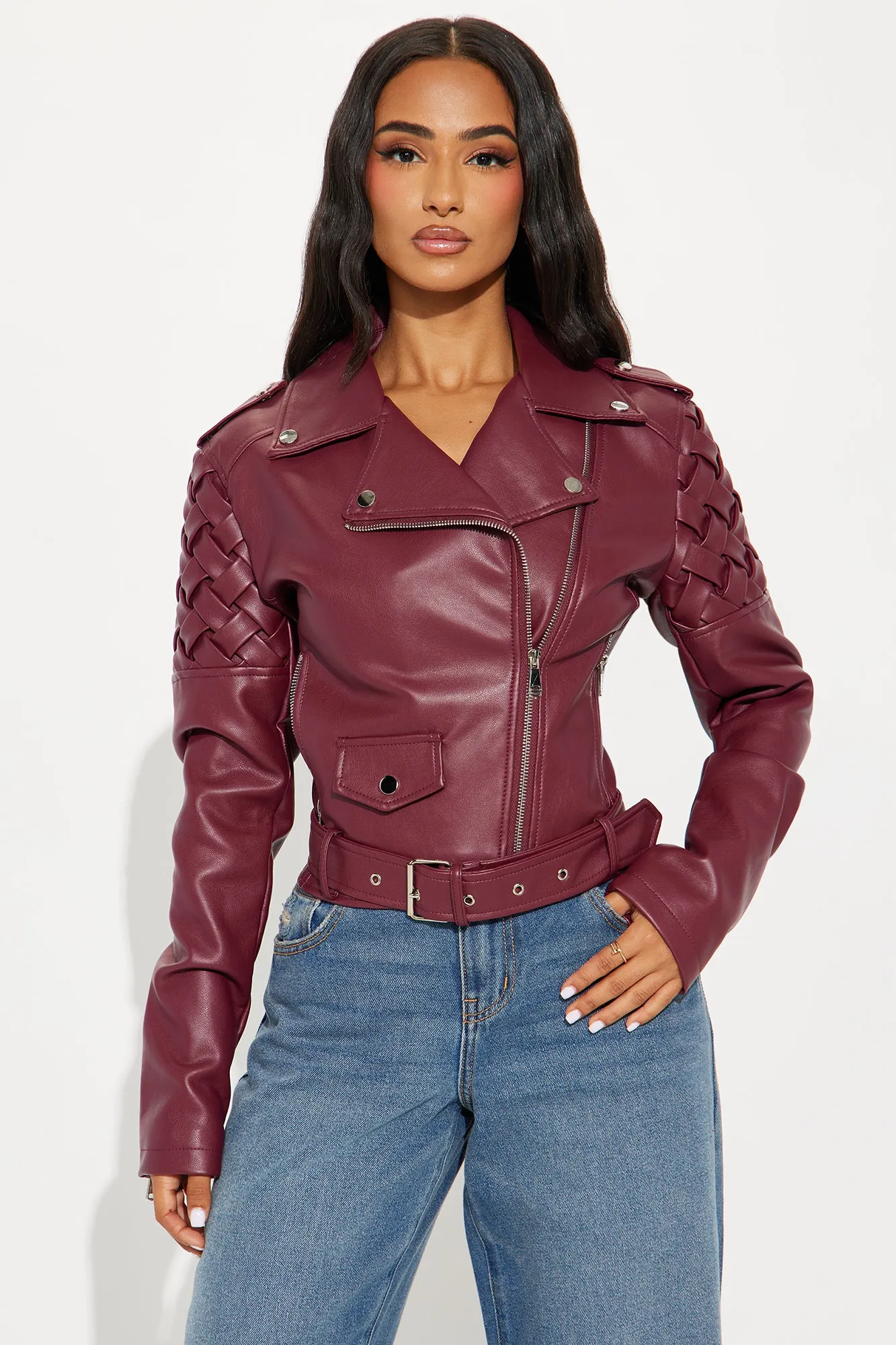 Such A Basket Case Moto Jacket - Burgundy sold by Fashion Nova product image thumbnail 3