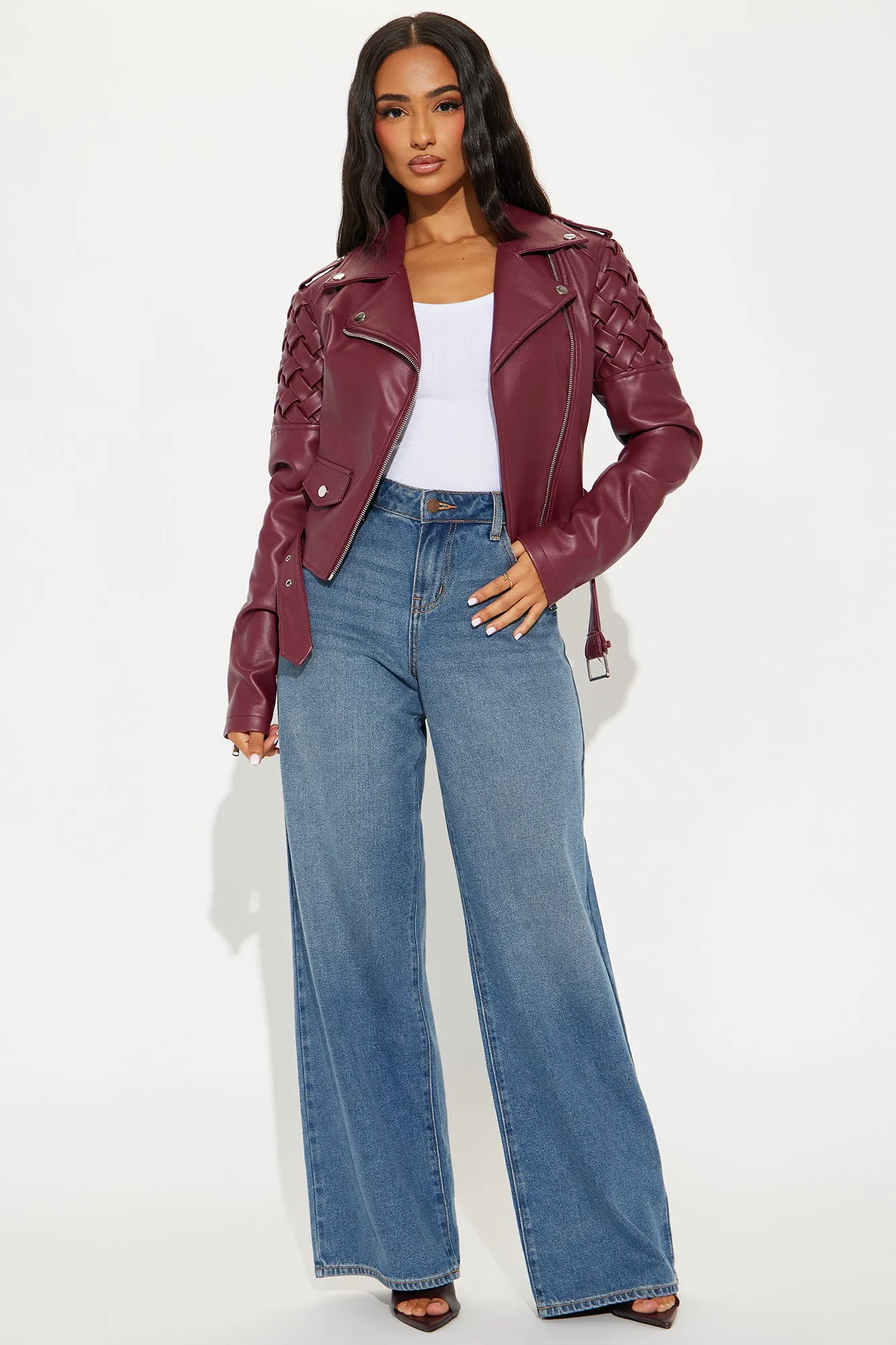 Such A Basket Case Moto Jacket - Burgundy sold by Fashion Nova
