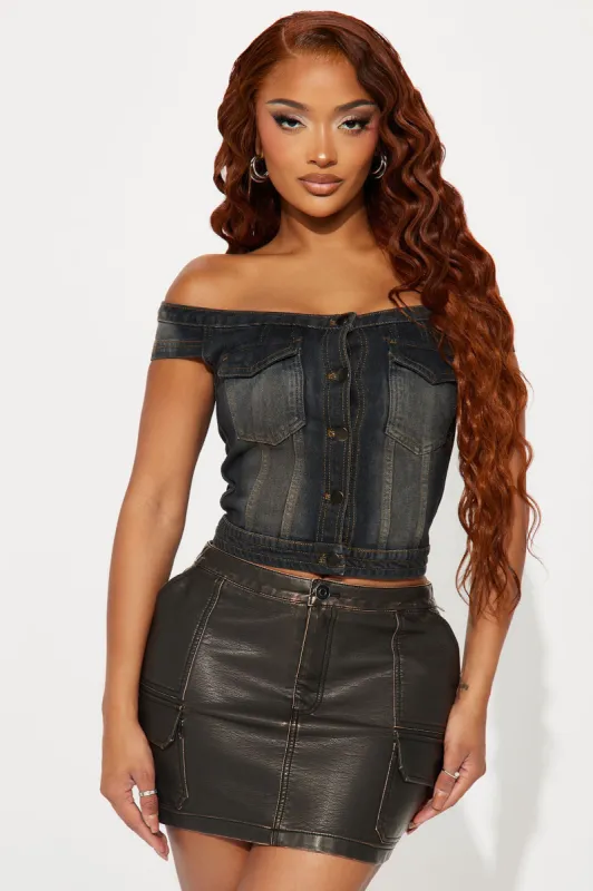 For Keeps Denim Corset Top - Black sold by Fashion Nova