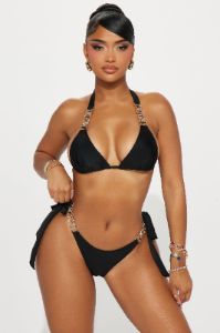 Poolside Sipping Rhinestone Hardware 2 Piece Bikini - Black sold by Fashion Nova