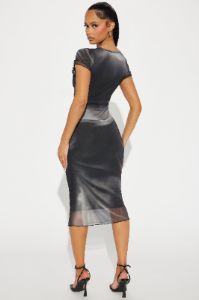 Body Language Mesh Midi Dress - Black/White sold by Fashion Nova