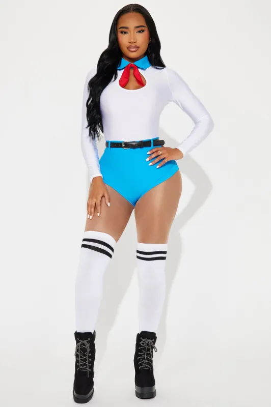Mystery Boss Babe 2 Piece Costume Set - White/Blue sold by Fashion Nova