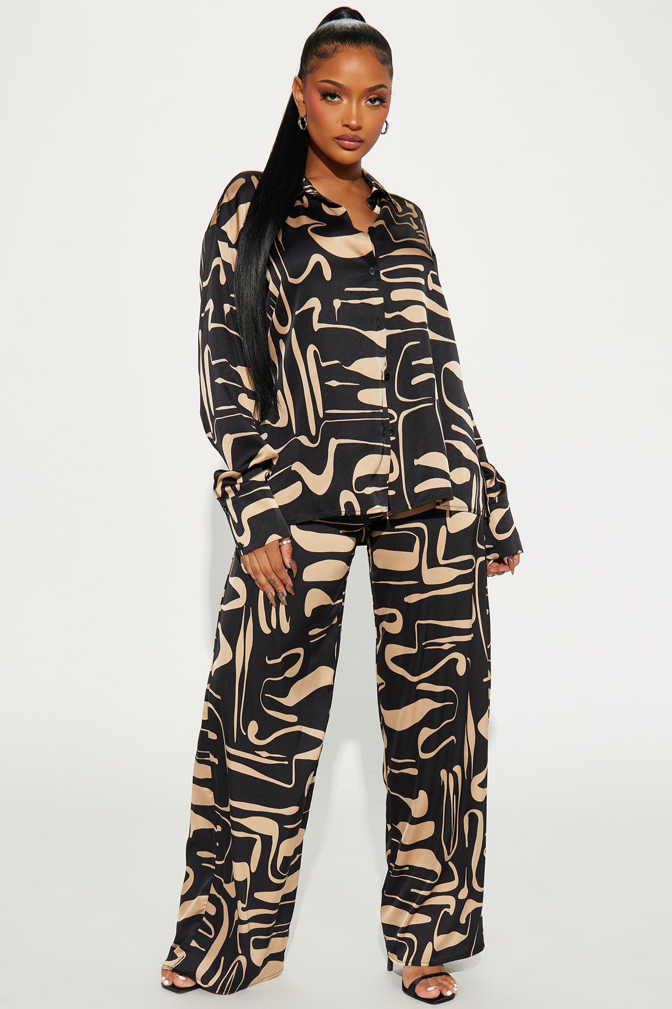 Pure Love Satin Pant Set - Brown Combo sold by Fashion Nova