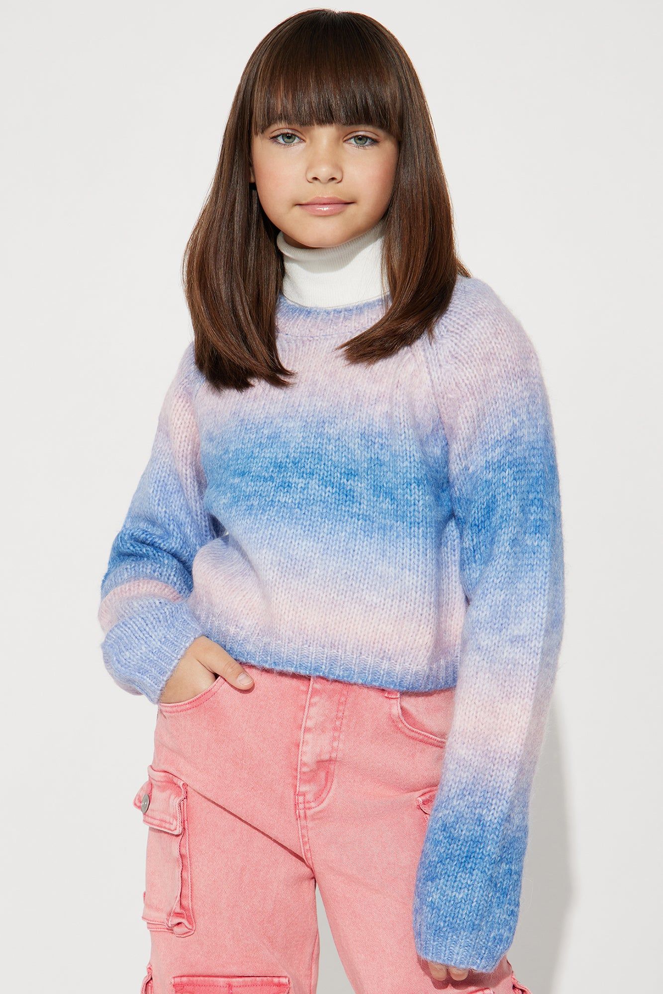 Mini Cozy Feelin' Turtleneck Sweater - Blue/combo sold by Fashion Nova