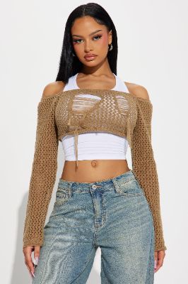 Desert Dreams Distressed Sweater - Khaki sold by Fashion Nova