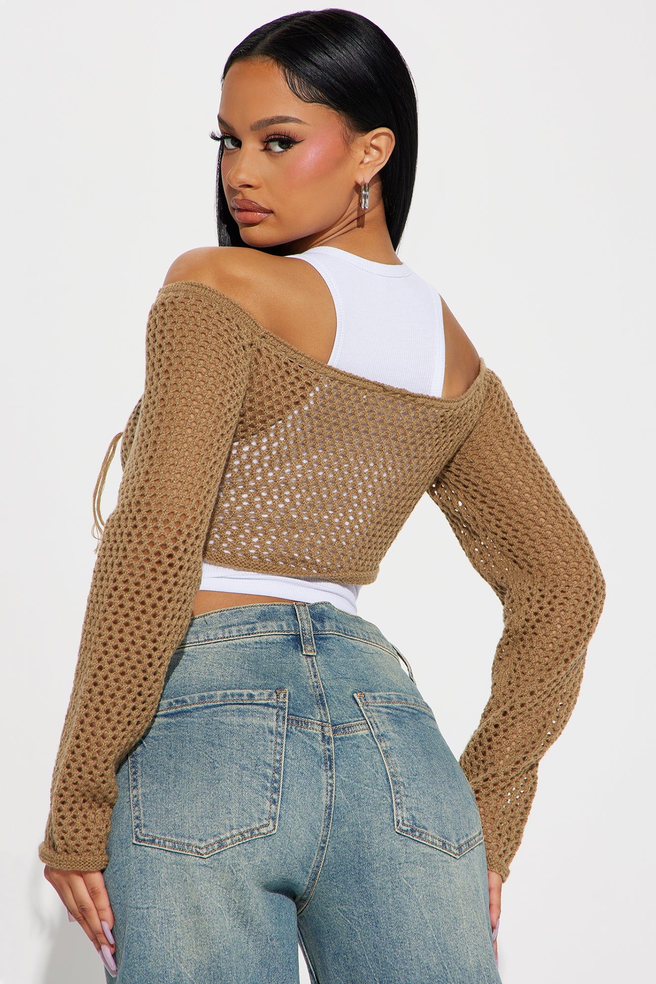 Desert Dreams Distressed Sweater - Khaki sold by Fashion Nova product image thumbnail 3