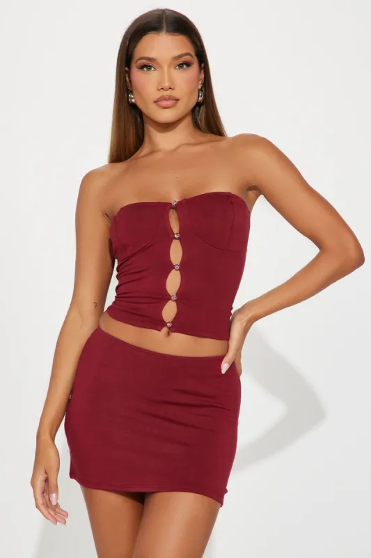 Gemma Micro Mini Skirt Set - Burgundy sold by Fashion Nova
