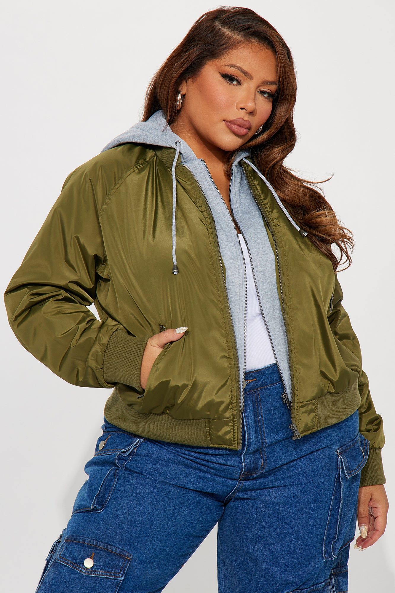 Like No Other Hoodie Bomber Jacket - Olive sold by Fashion Nova product image thumbnail 4