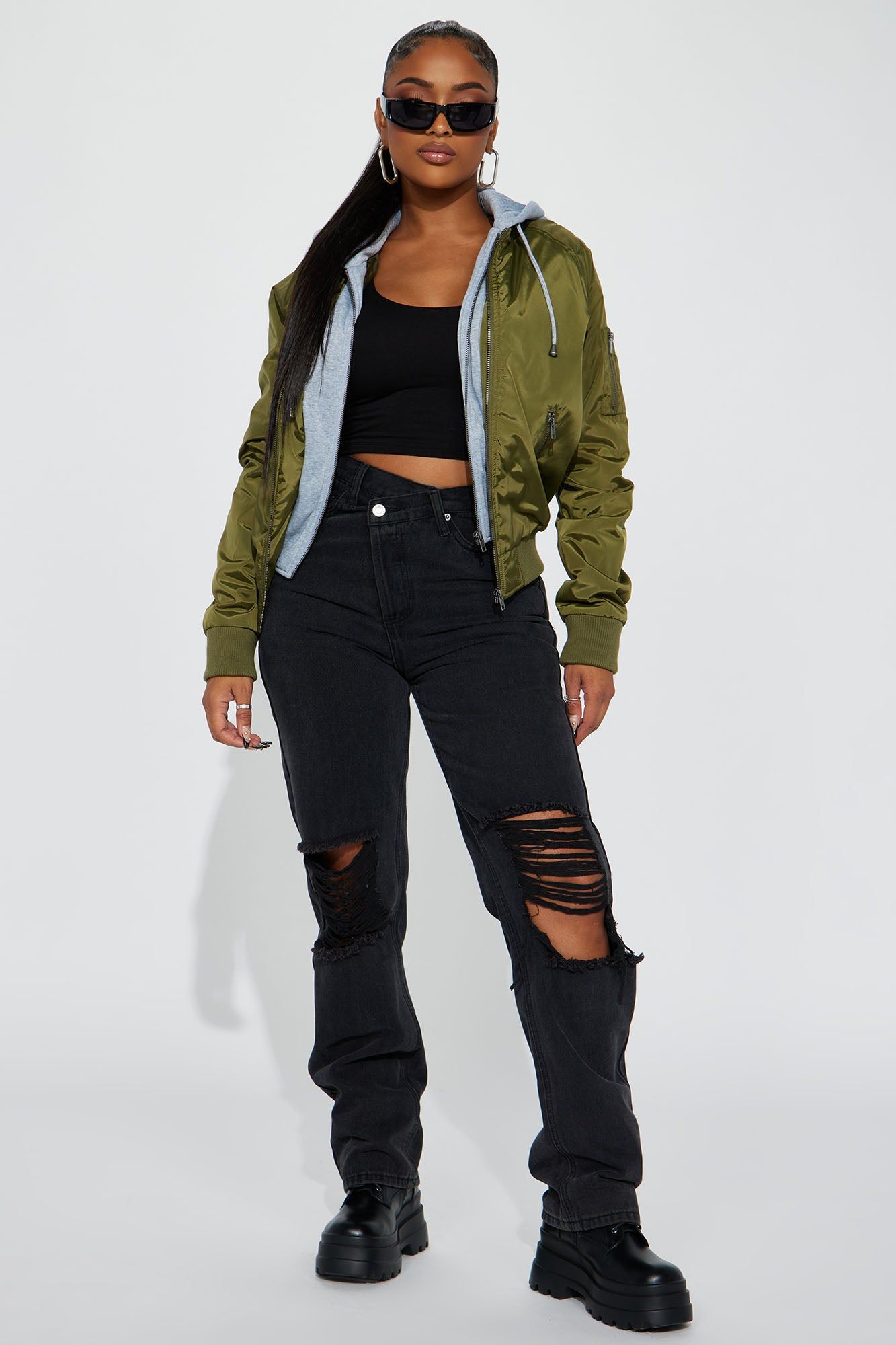 Like No Other Hoodie Bomber Jacket - Olive sold by Fashion Nova product image thumbnail 2