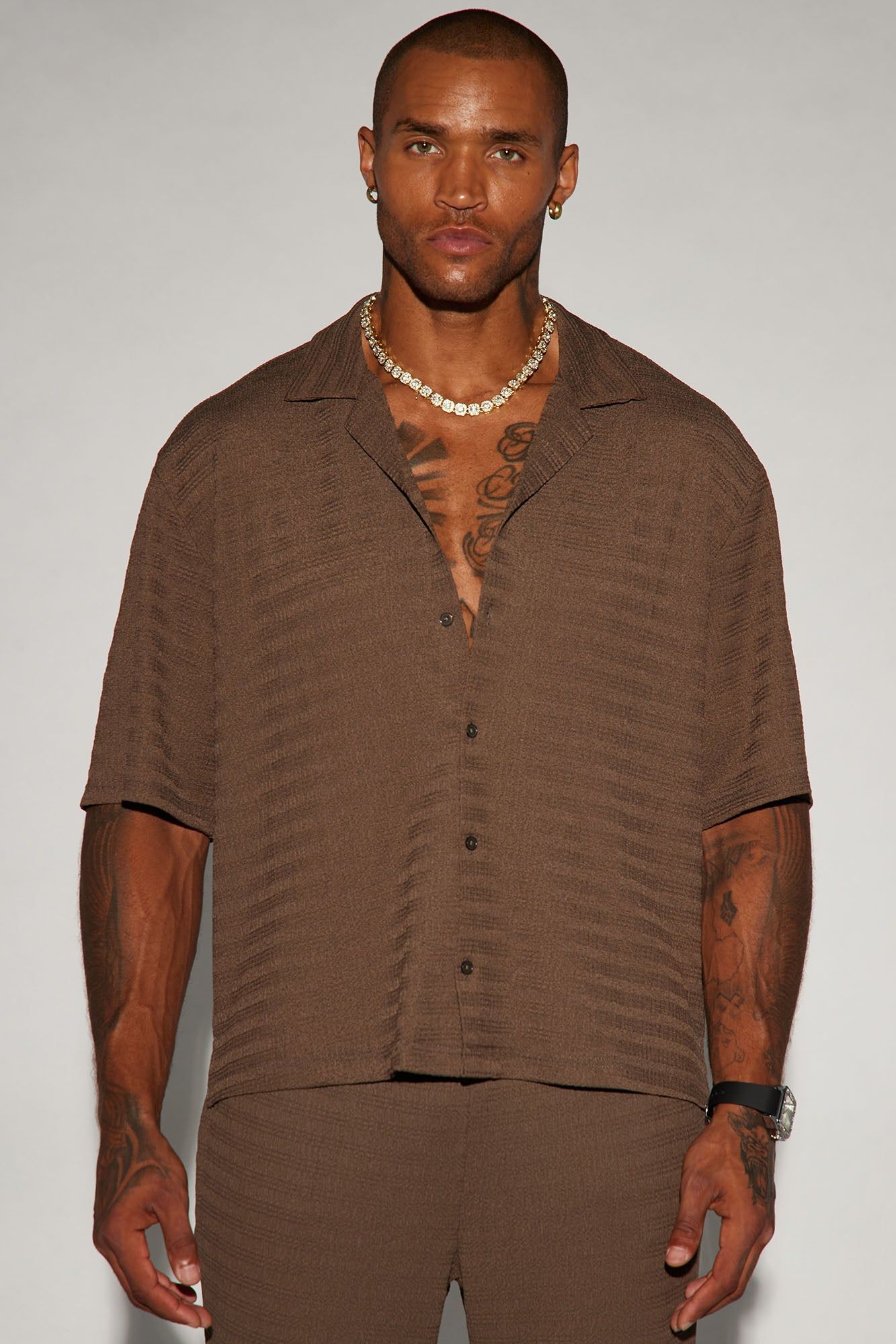 Boca Button Up Shirt - Brown sold by Fashion Nova