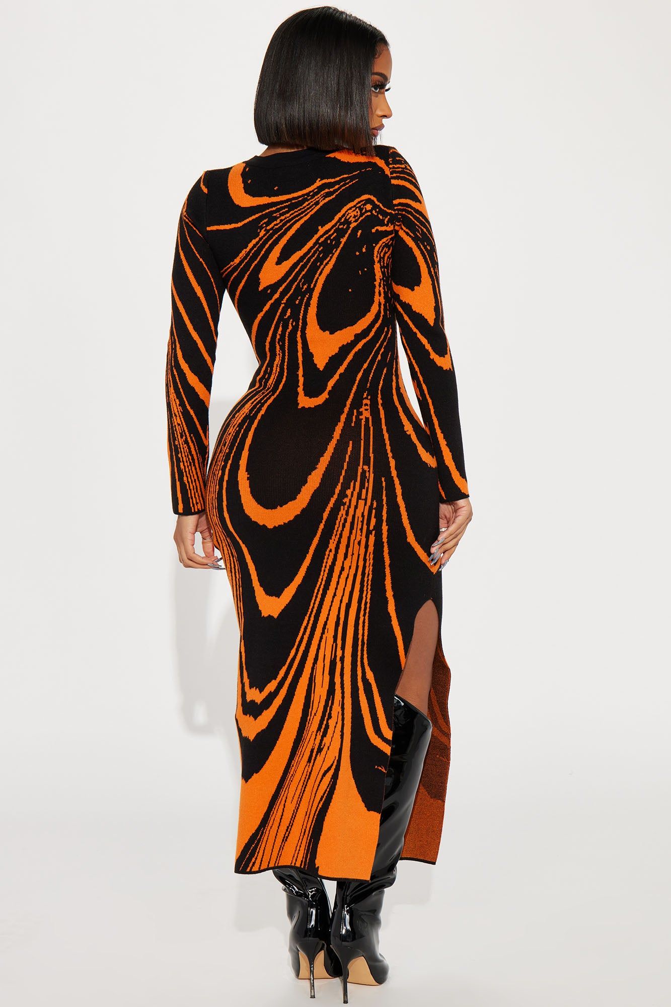 Amara Abstract Sweater Maxi Dress - Orange/combo sold by Fashion Nova product image thumbnail 3