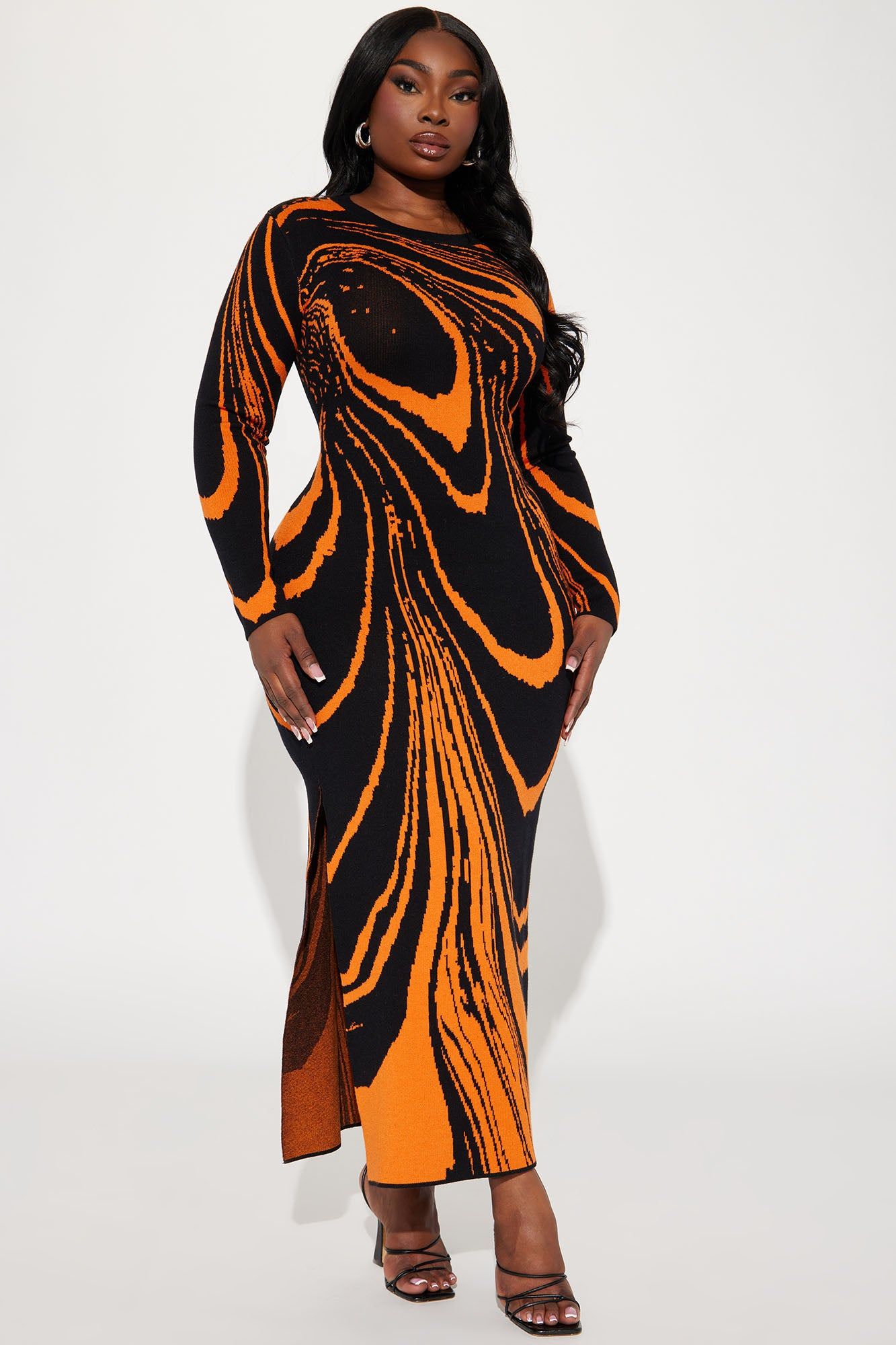 Amara Abstract Sweater Maxi Dress - Orange/combo sold by Fashion Nova product image thumbnail 4