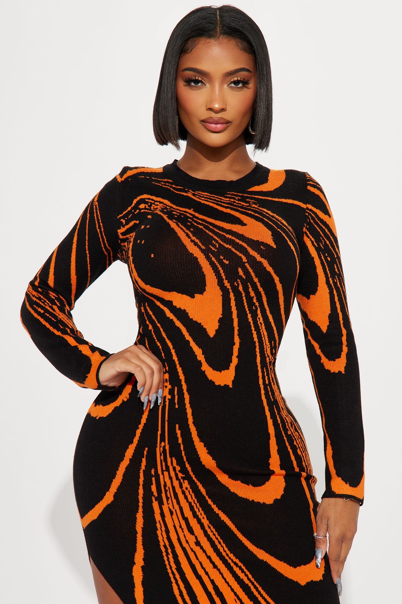 Amara Abstract Sweater Maxi Dress - Orange/combo sold by Fashion Nova product image thumbnail 2