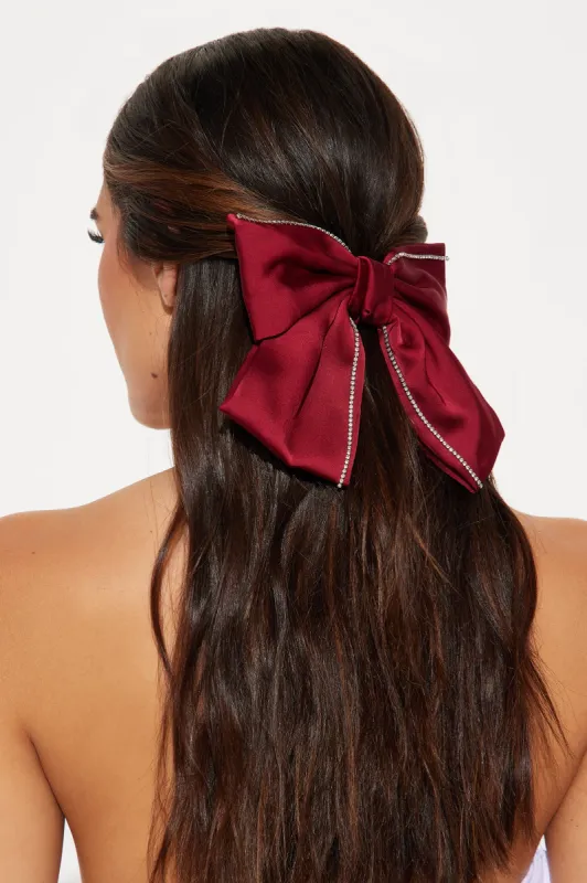 Kisses Under The Mistletoe Bow Hair Clip - Burgundy sold by Fashion Nova