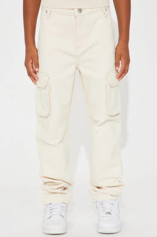 Mini Benson Distressed Slim Cargo Pants - Cream sold by Fashion Nova