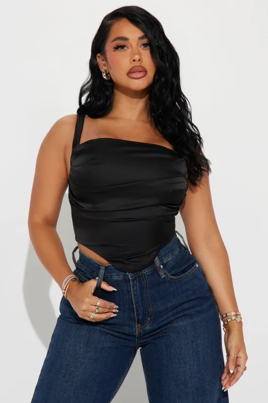 All I Need Satin Corset Top - Black sold by Fashion Nova
