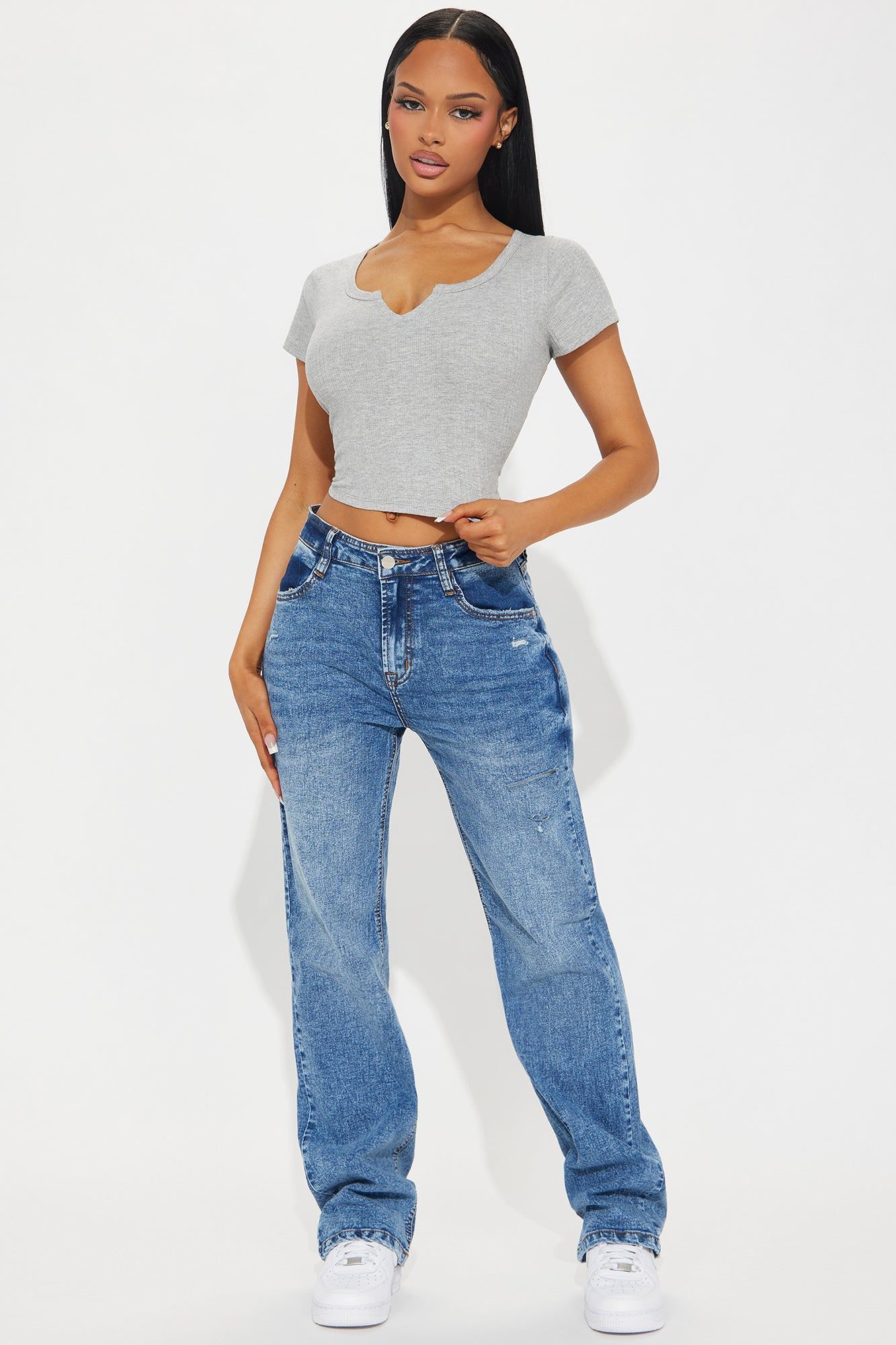 Opening Night Stretch Straight Leg Jeans - Medium Wash sold by Fashion Nova