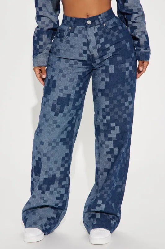 Presley Pixelated Jacquard Baggy Jeans - Dark Wash sold by Fashion Nova
