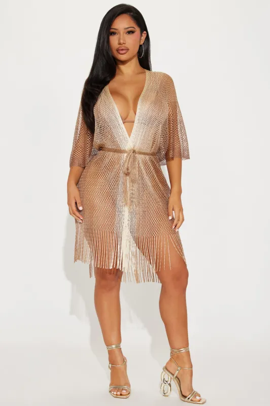 Touch Of Sun Fringe Cover Up Kimono - Gold sold by Fashion Nova