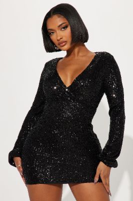 Leslie Sequin Mini Dress - Black sold by Fashion Nova