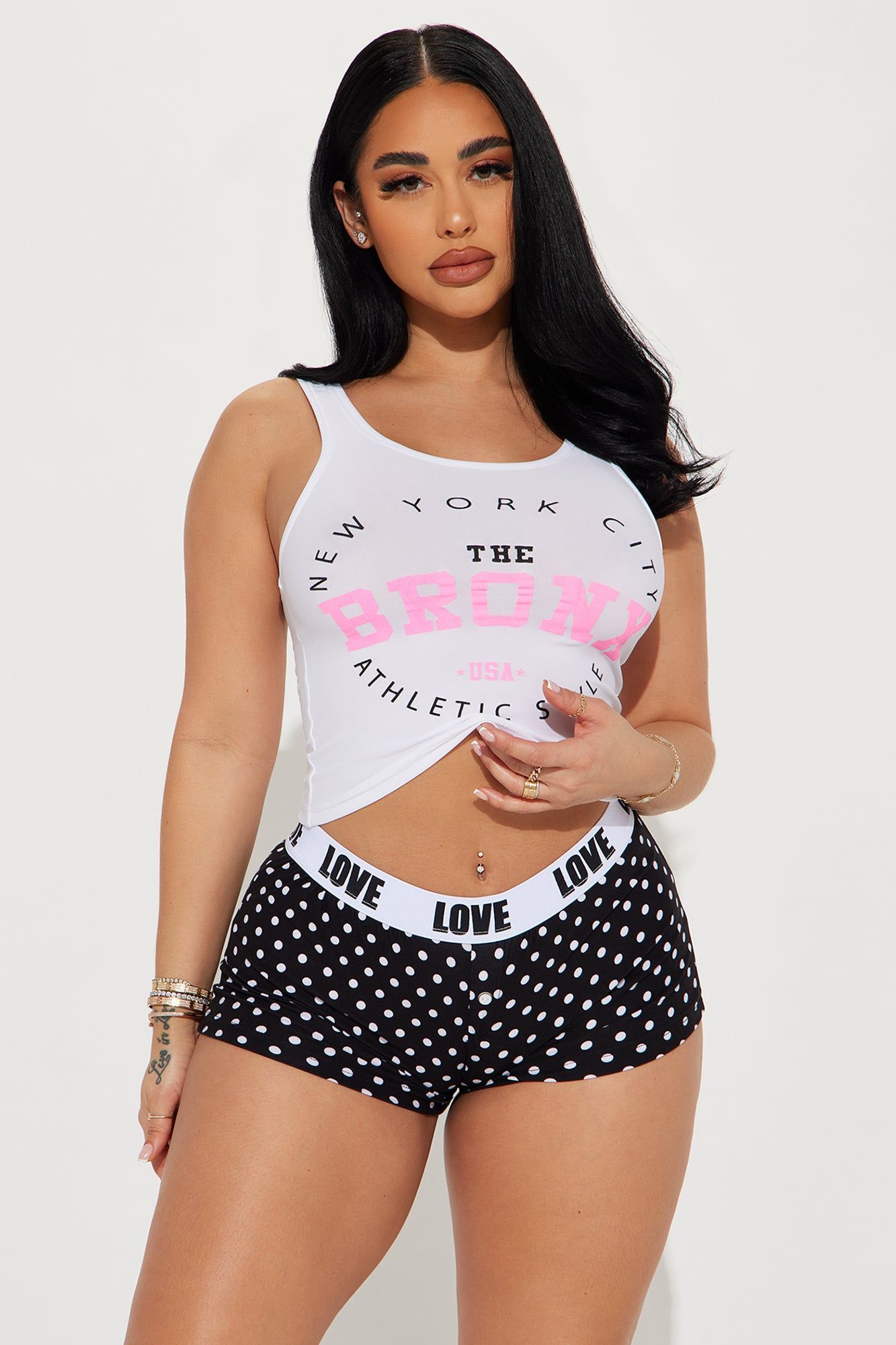 Bronx Babe PJ Boyshort Set - White/combo sold by Fashion Nova