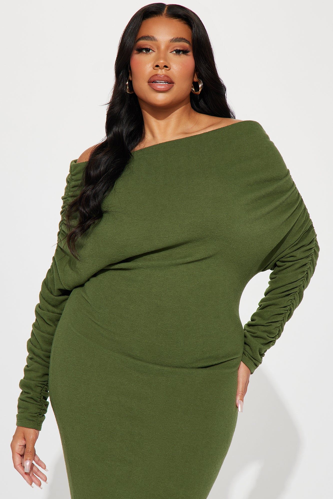 Yasmine Off Shoulder Sweater Maxi Dress - Green sold by Fashion Nova product image thumbnail 5