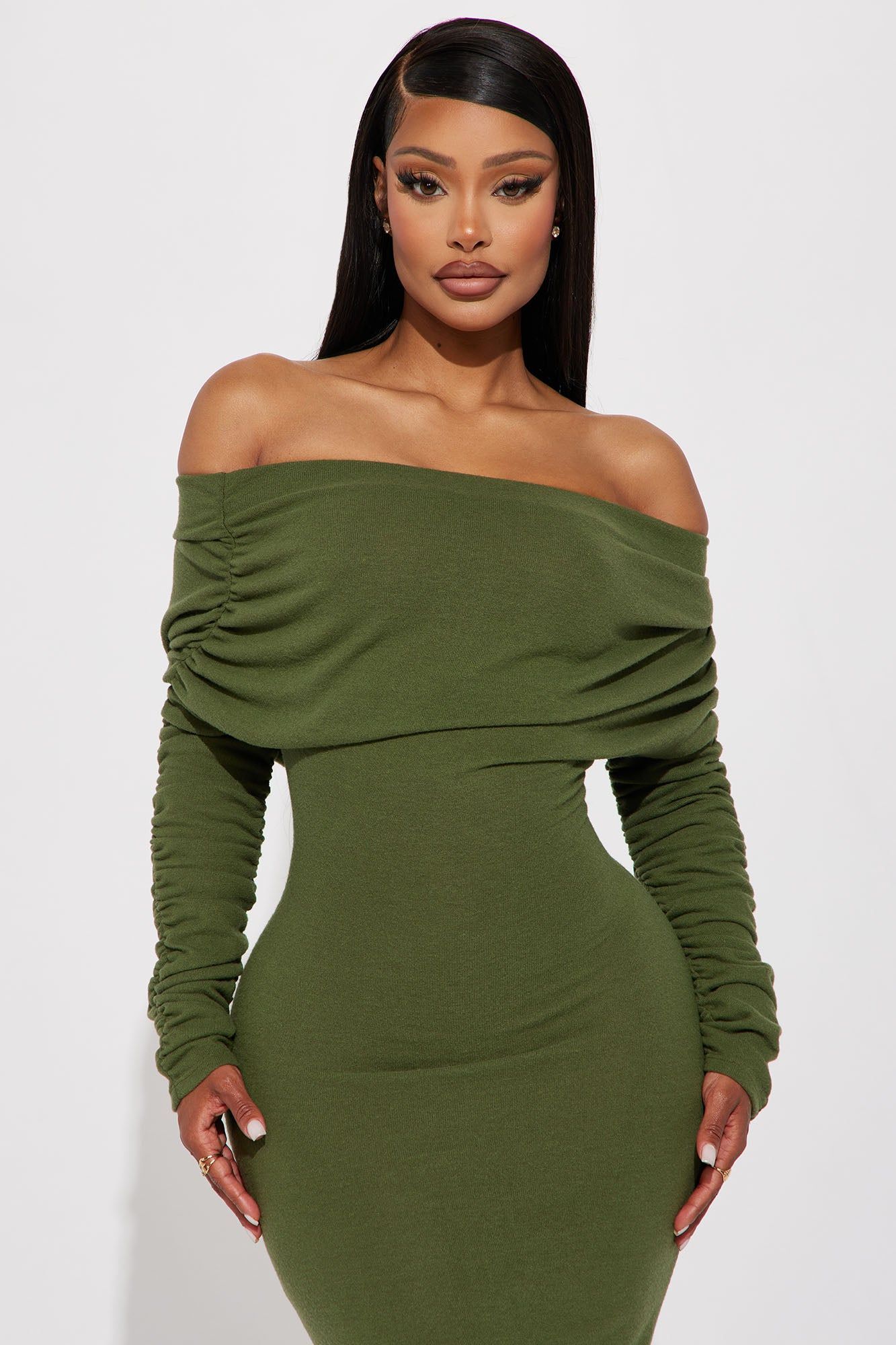 Yasmine Off Shoulder Sweater Maxi Dress - Green sold by Fashion Nova product image thumbnail 2