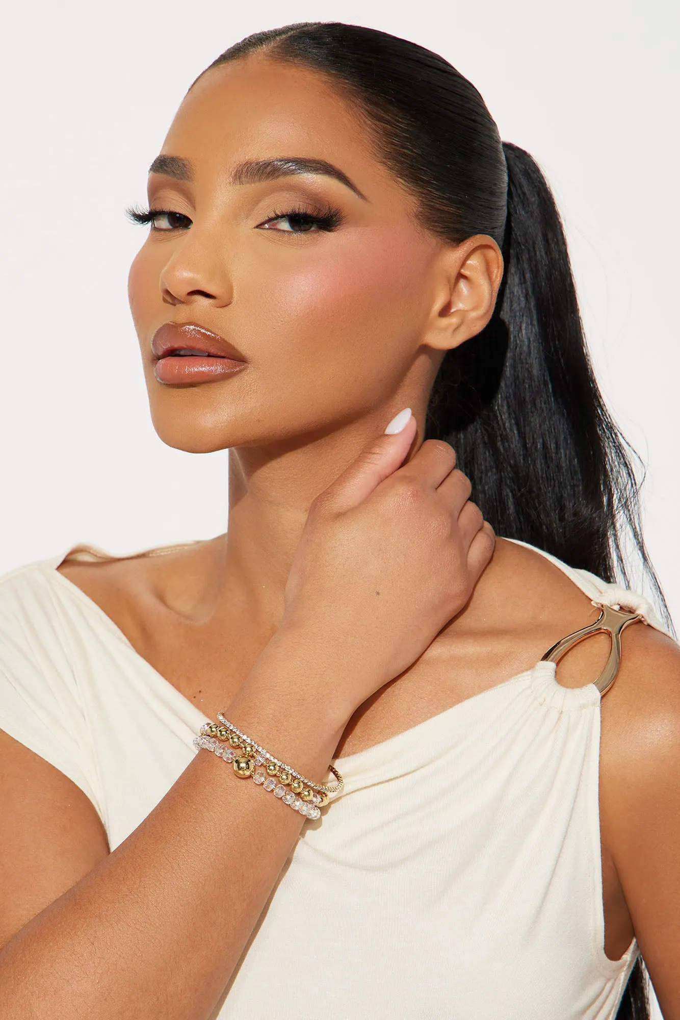 Sun Glow 3 Piece Bracelet Set - Clear/Gold sold by Fashion Nova product image thumbnail 2