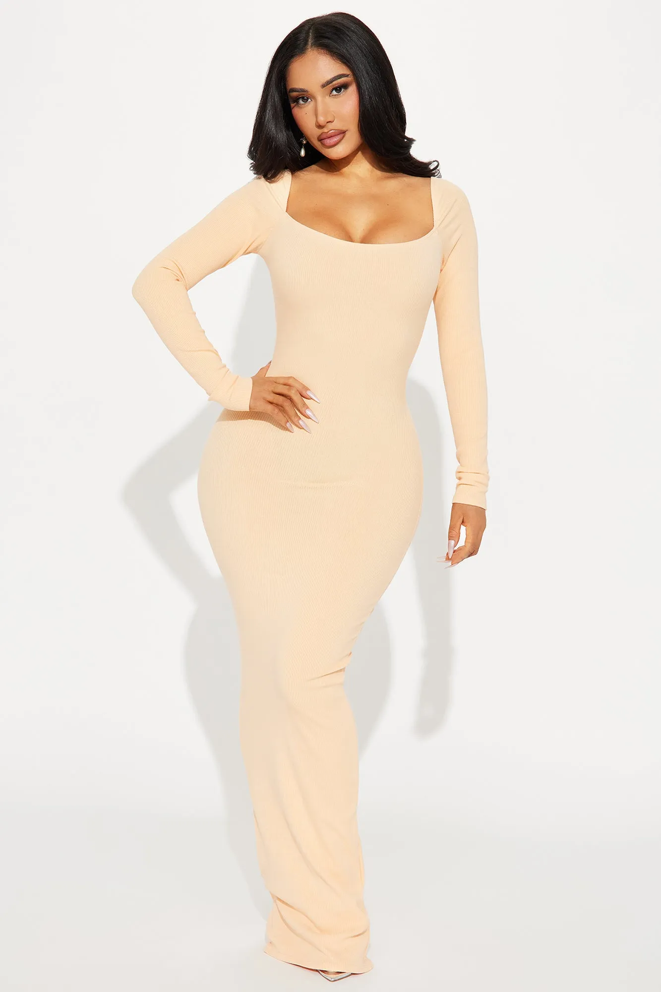 Clara Snatched Maxi Dress - Peach sold by Fashion Nova
