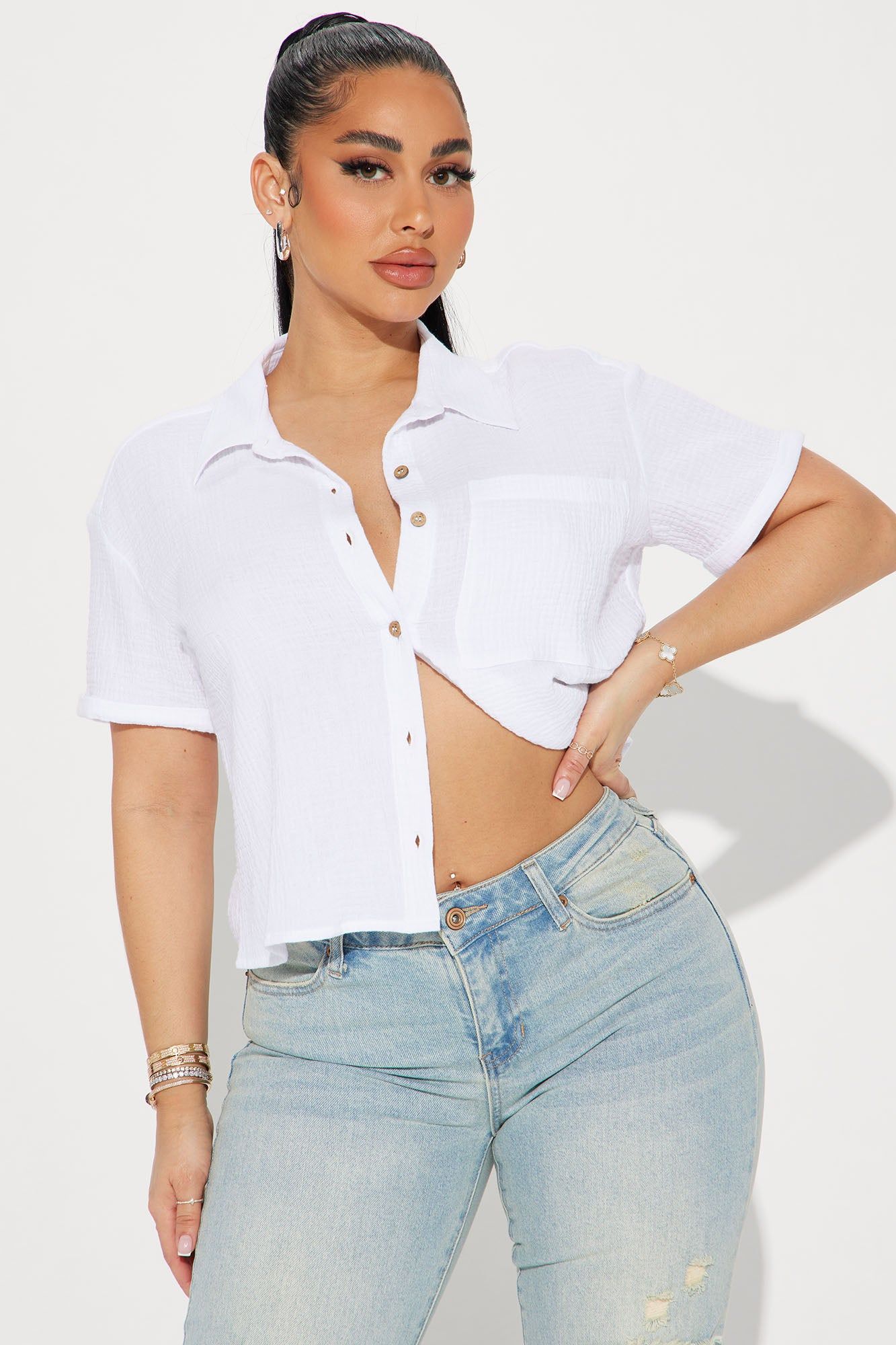 Warm Feeling Gauze Shirt - White sold by Fashion Nova