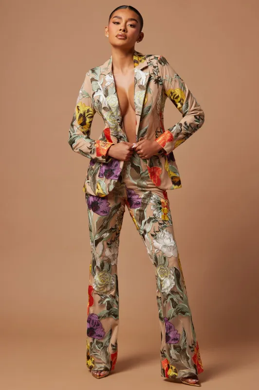 Adaila Floral Embroidered Pant - Nude/combo sold by Fashion Nova