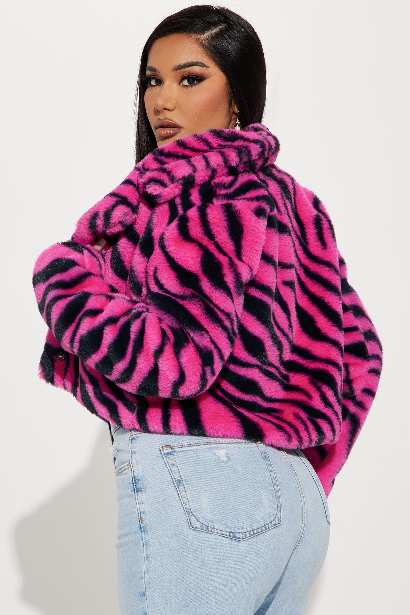 Safari Trip Faux Fur Jacket - Fuchsia/combo sold by Fashion Nova product image thumbnail 3
