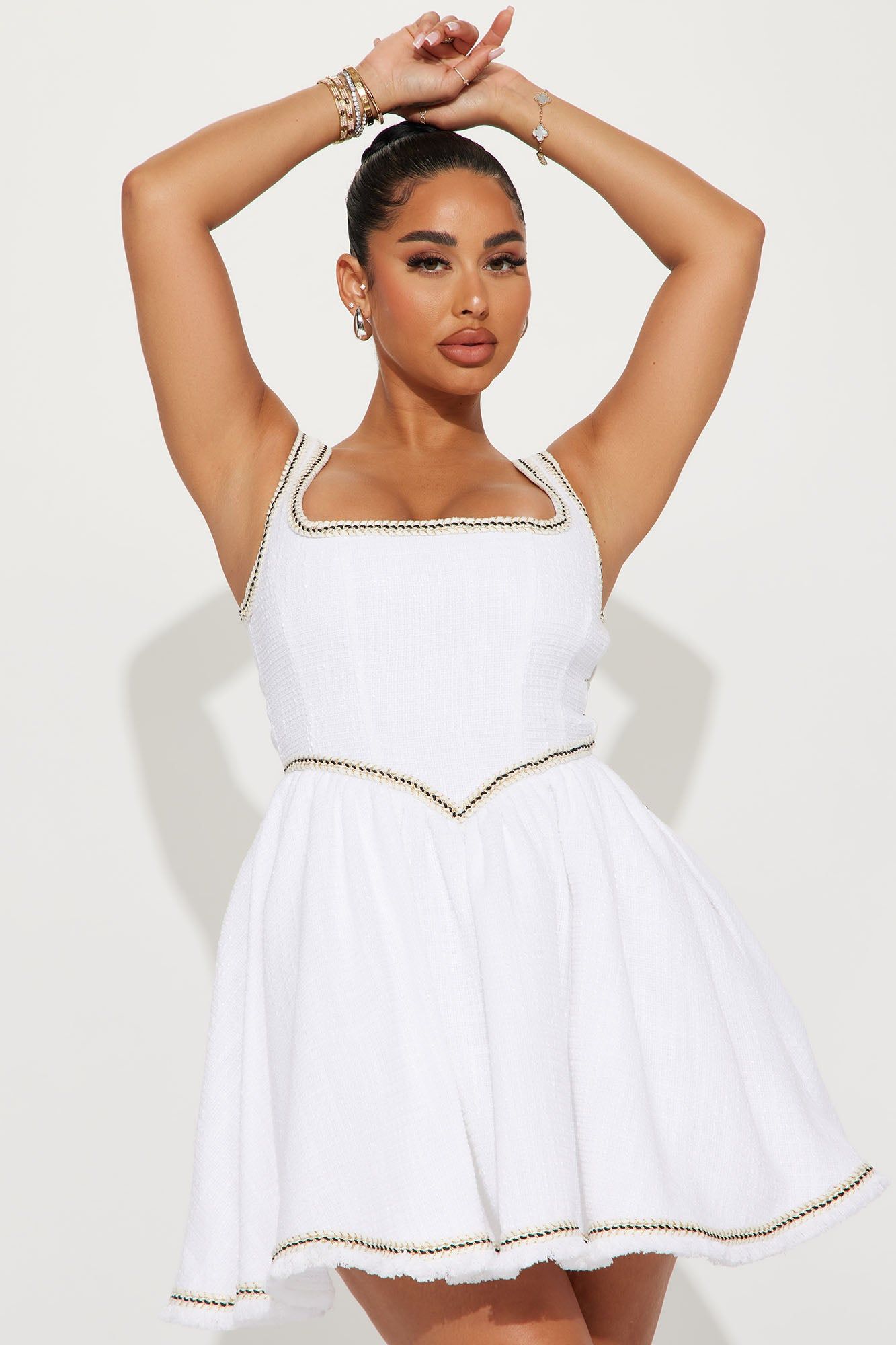 Charlotte Tweed Mini Dress - Off White sold by Fashion Nova