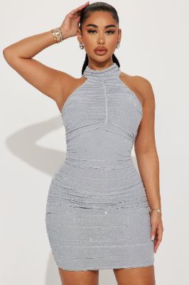 Adaline Mini Dress - Silver sold by Fashion Nova
