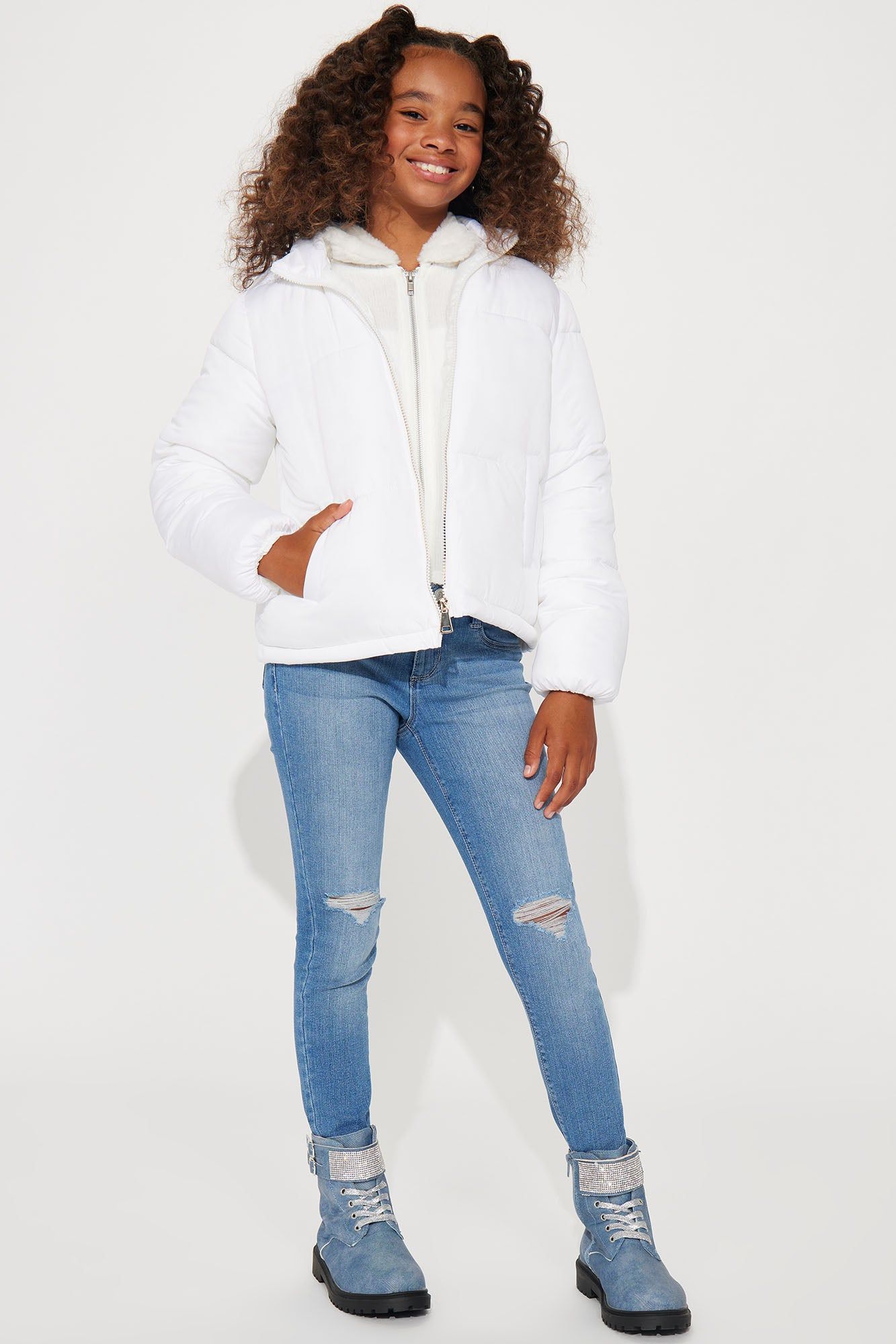 Mini Don't Rain On My Puffer Jacket - White sold by Fashion Nova product image thumbnail 2
