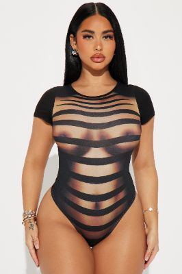 Hot And Seductive Short Sleeve Bodysuit - Brown/combo sold by Fashion Nova
