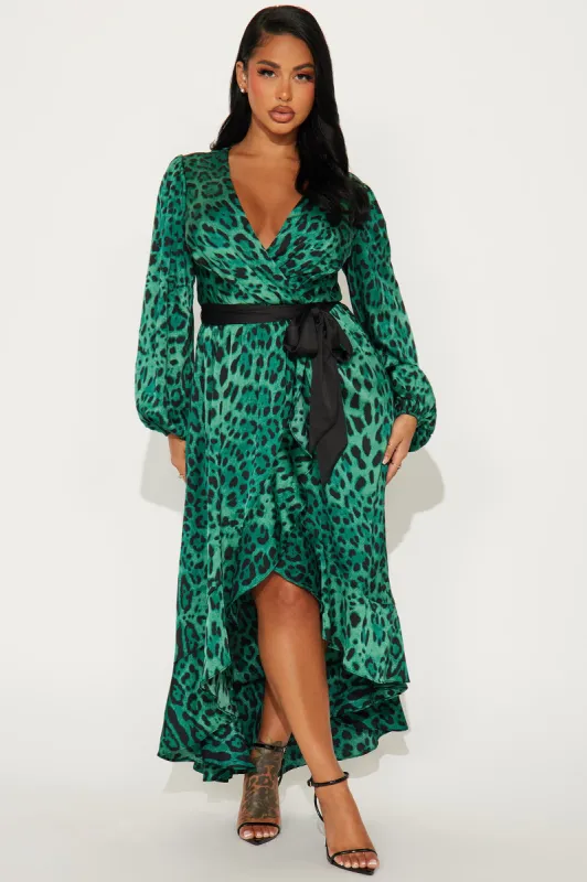 Marilyn Leopard Midi Dress - Green/combo sold by Fashion Nova