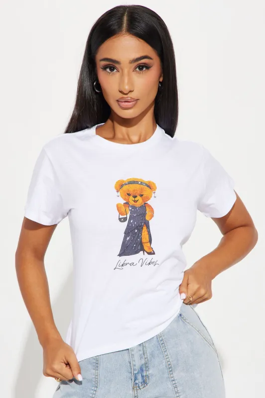 Libra Vibes Only Teddy Tee - White sold by Fashion Nova
