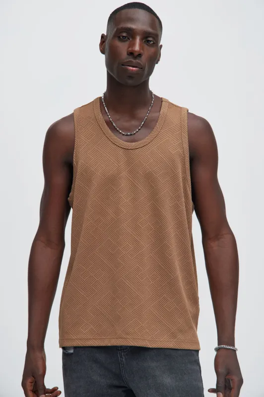 Easton Geo Textured Relaxed Tank Top - Brown sold by Fashion Nova