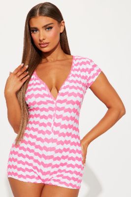 Slay B PJ Romper Onesie - White/Pink sold by Fashion Nova