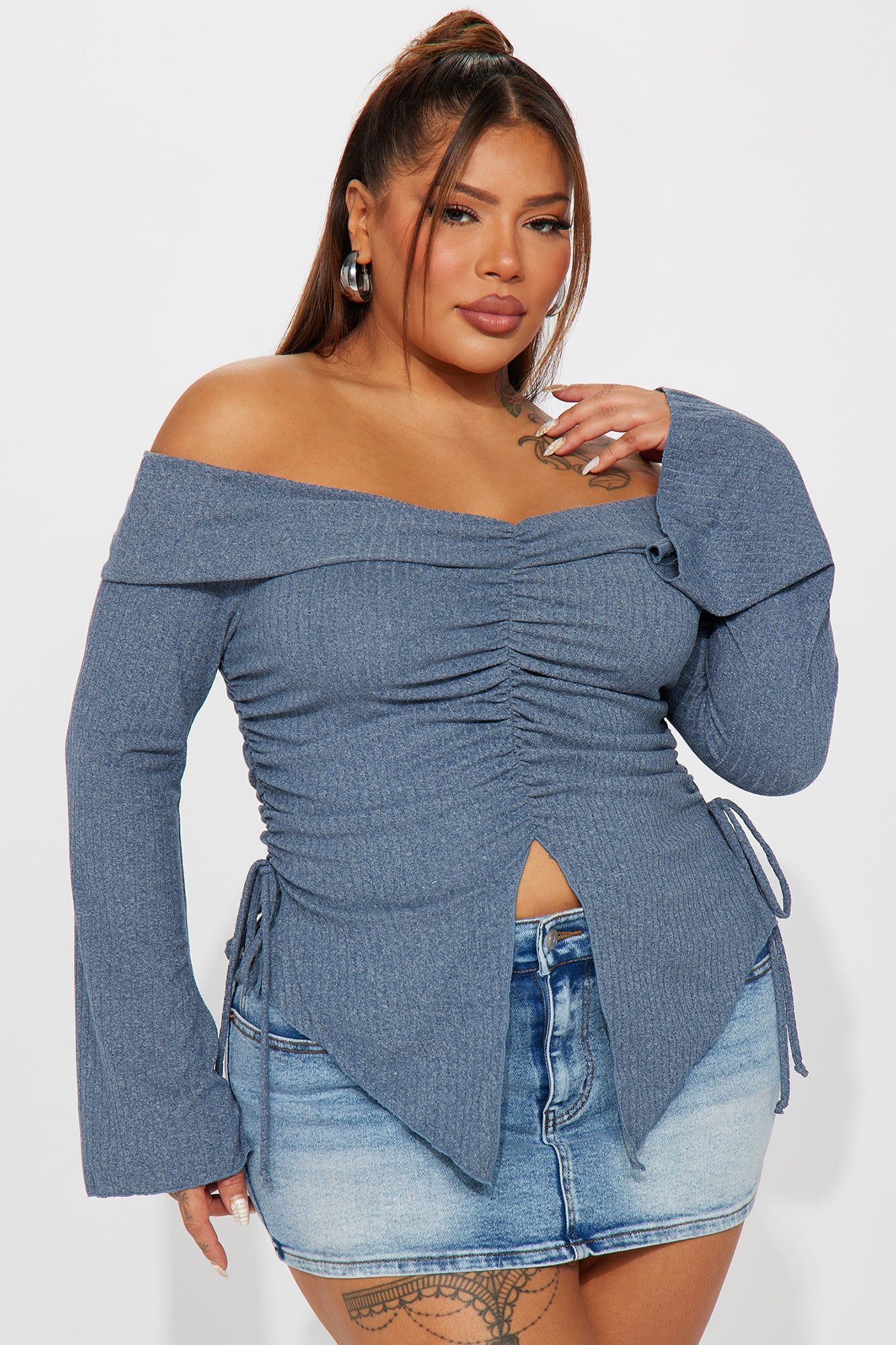 Luna Off Shoulder Top - Denim sold by Fashion Nova product image thumbnail 4