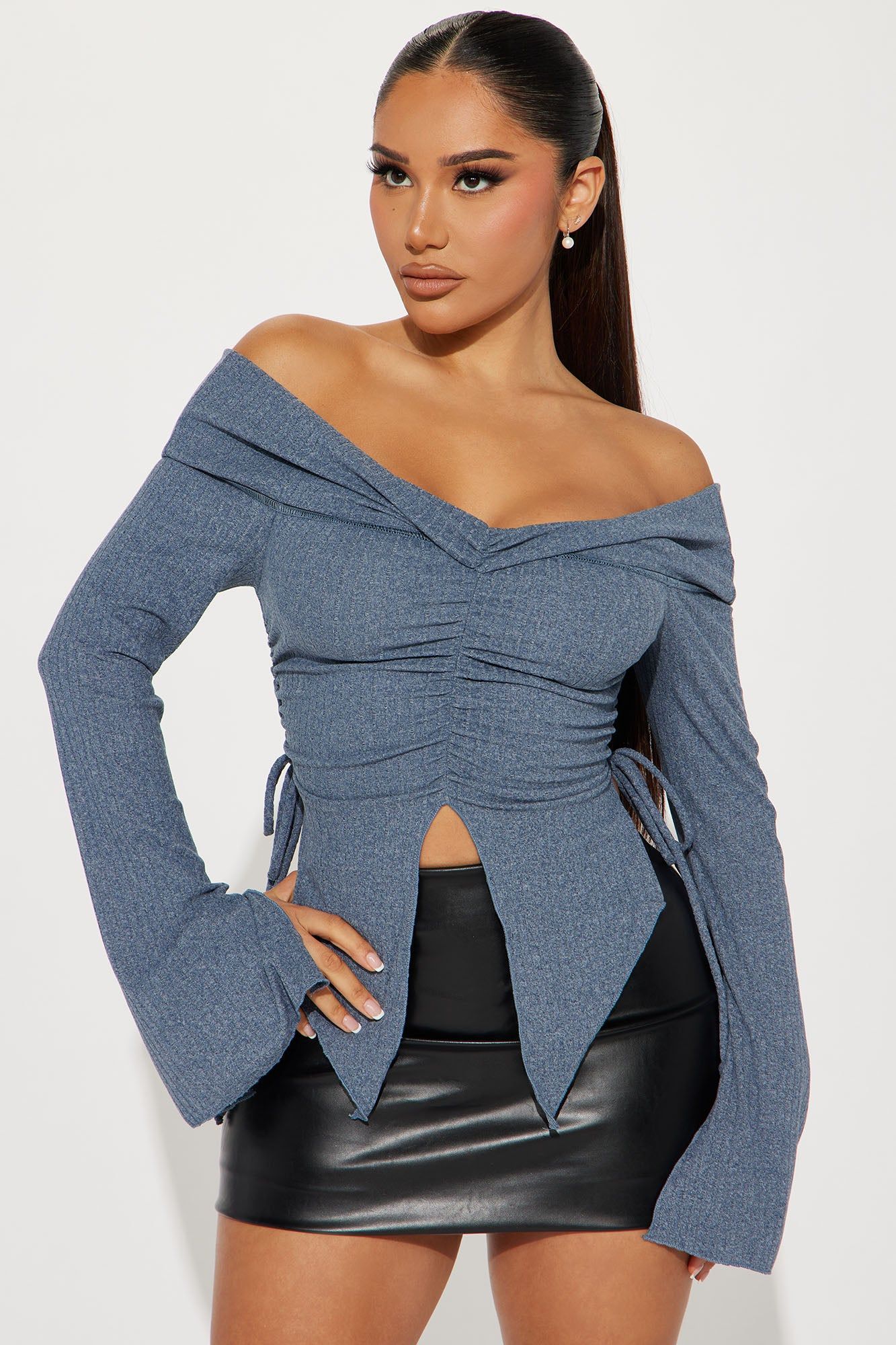 Luna Off Shoulder Top - Denim sold by Fashion Nova