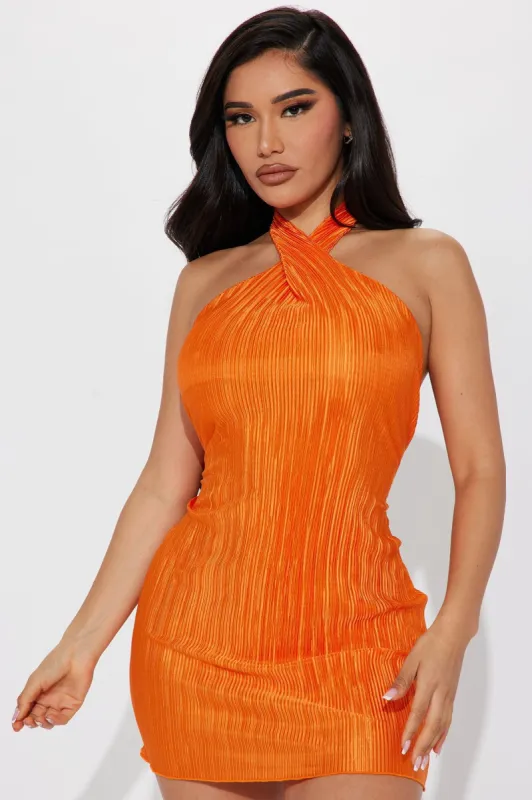 Girl Plisse Halter Mini Dress - Orange sold by Fashion Nova